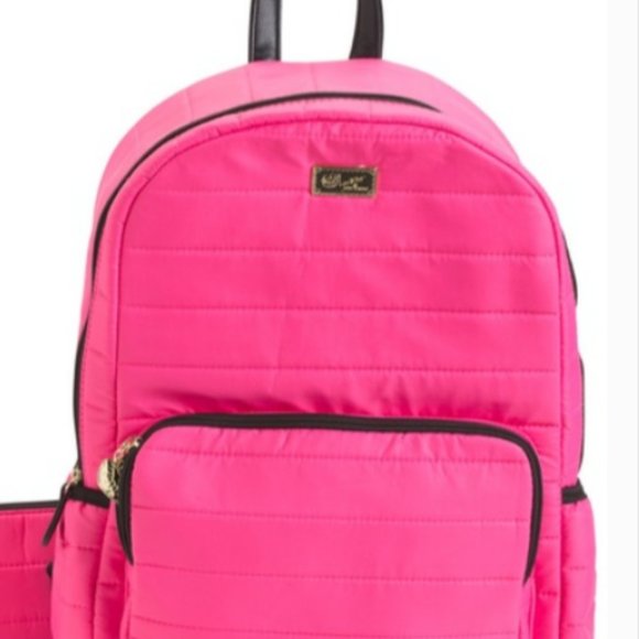 BETSEY JOHNSON Chic! Large Quilted Nylon ? Hot Pink & Black Backpack main image 6